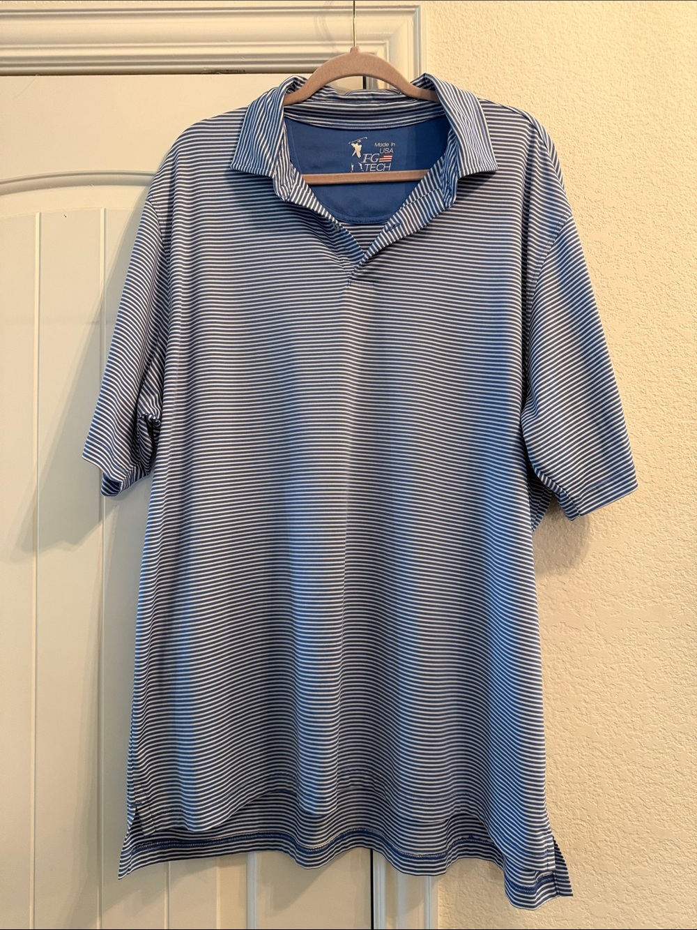 FG Tech Men's Blue Striped Performance Polo Shirt, XXL